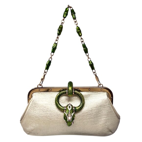 GUCCI Vintage 2004 Bamboo Chain Shoulder Bag Rhinestone Snake Gold [106051] - Picture 5 of 12